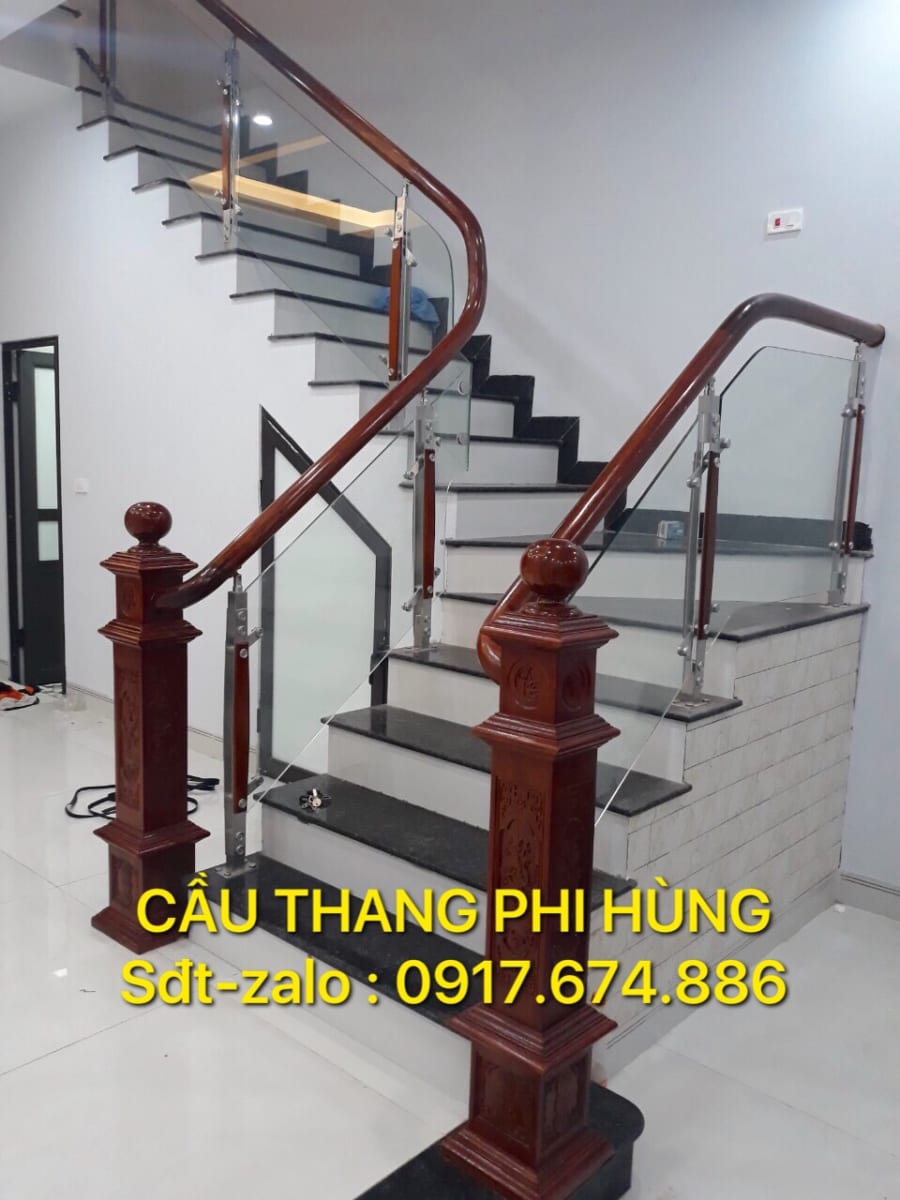 Cầu thang kính cầu thang kính gỗ đẹp Hà Nội